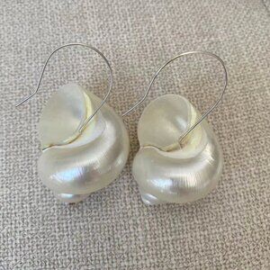 Natural Large white luminous conch earrings